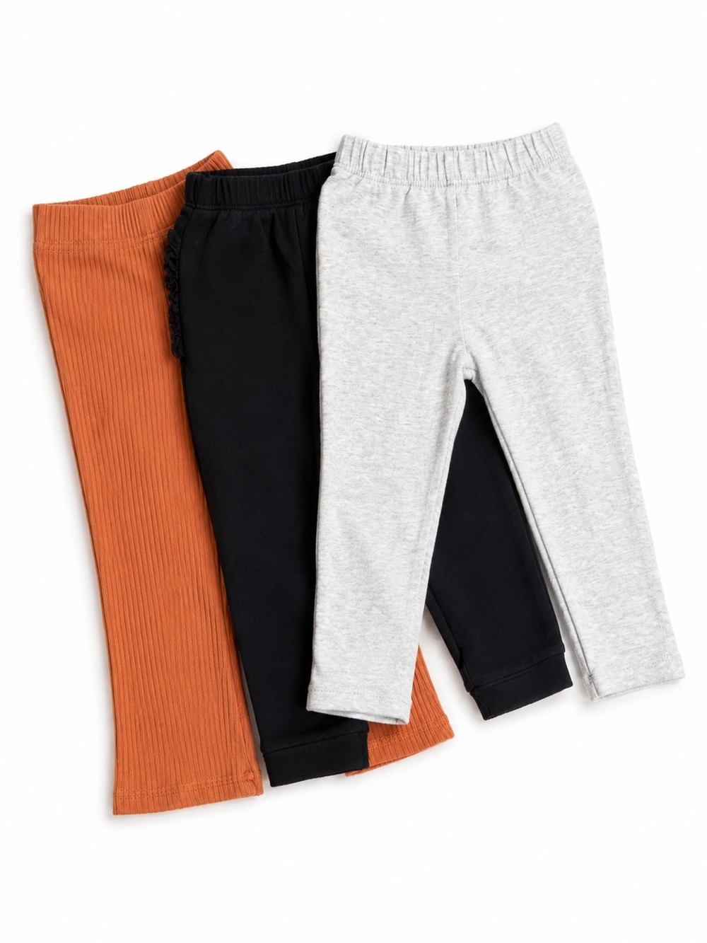 3-Pack Kids Leggings Set - Grey, Black & Rust